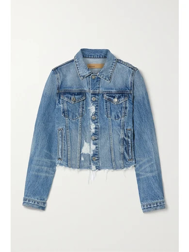 GRLFRND - Cara Cropped Distressed Denim Jacket - Mid denim | NET-A-PORTER (US)