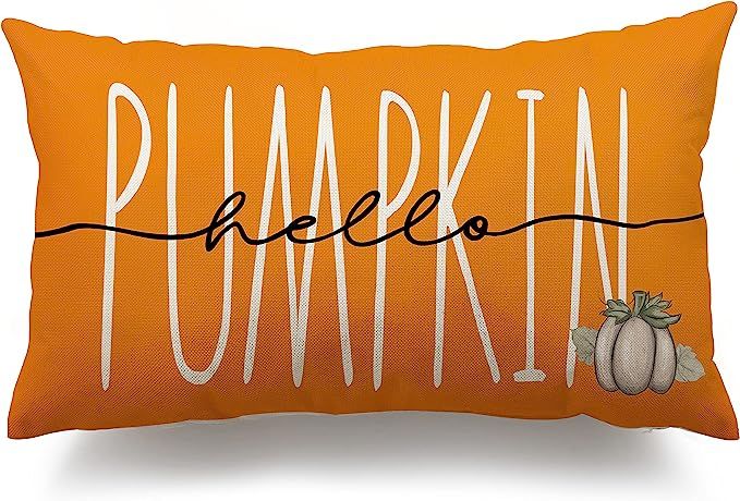 Hello Pumpkin Lumbar Pillow Covers 12x20 inch, Fall Farmhouse Decor Thanksgiving Autumn Decorativ... | Amazon (US)