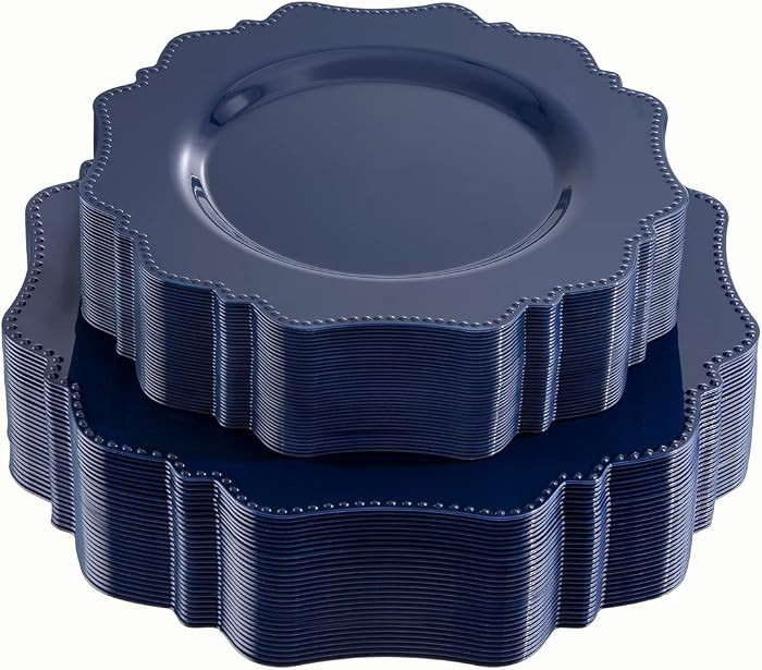 Navy Blue Disposable Plastic Party Plates Set Include 60pcs (30 guest) Dinner plate and Dessert P... | Amazon (US)