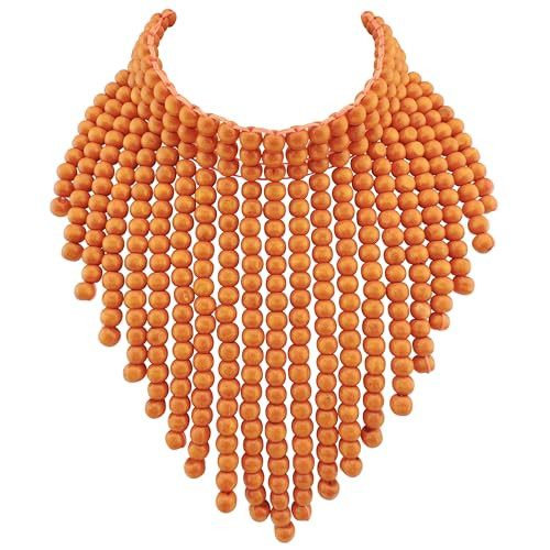 Coiris Boho African Wooden Beaded Bib Statement Necklace Strands Layered Cluster Chunky Collar Choker Wood Necklace for Women Fashion Costume Jewelry (N0065-Orange) | Amazon (US)