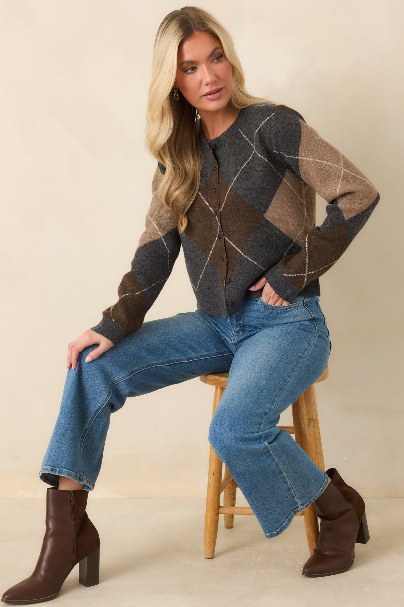 Z Supply Medina Charcoal Heather Argyle Cardigan | Red Dress
