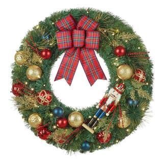 Home Accents Holiday 30 in Prelit Nutcracker Wreath 22NE50006 - The Home Depot | The Home Depot
