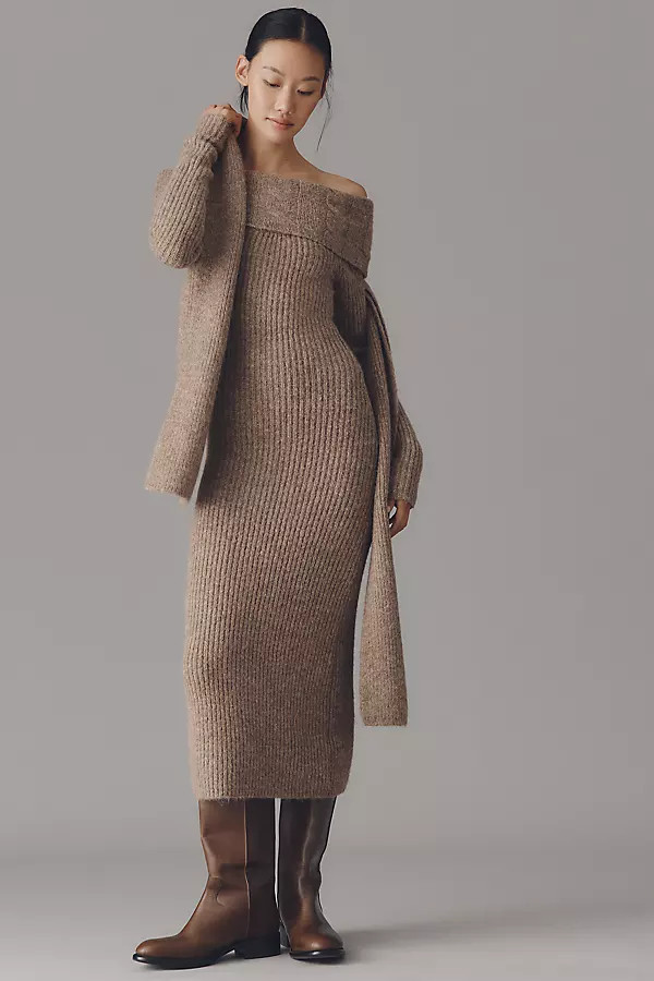 Off-Shoulder Slim Sweater Midi Dress | Anthropologie (US)