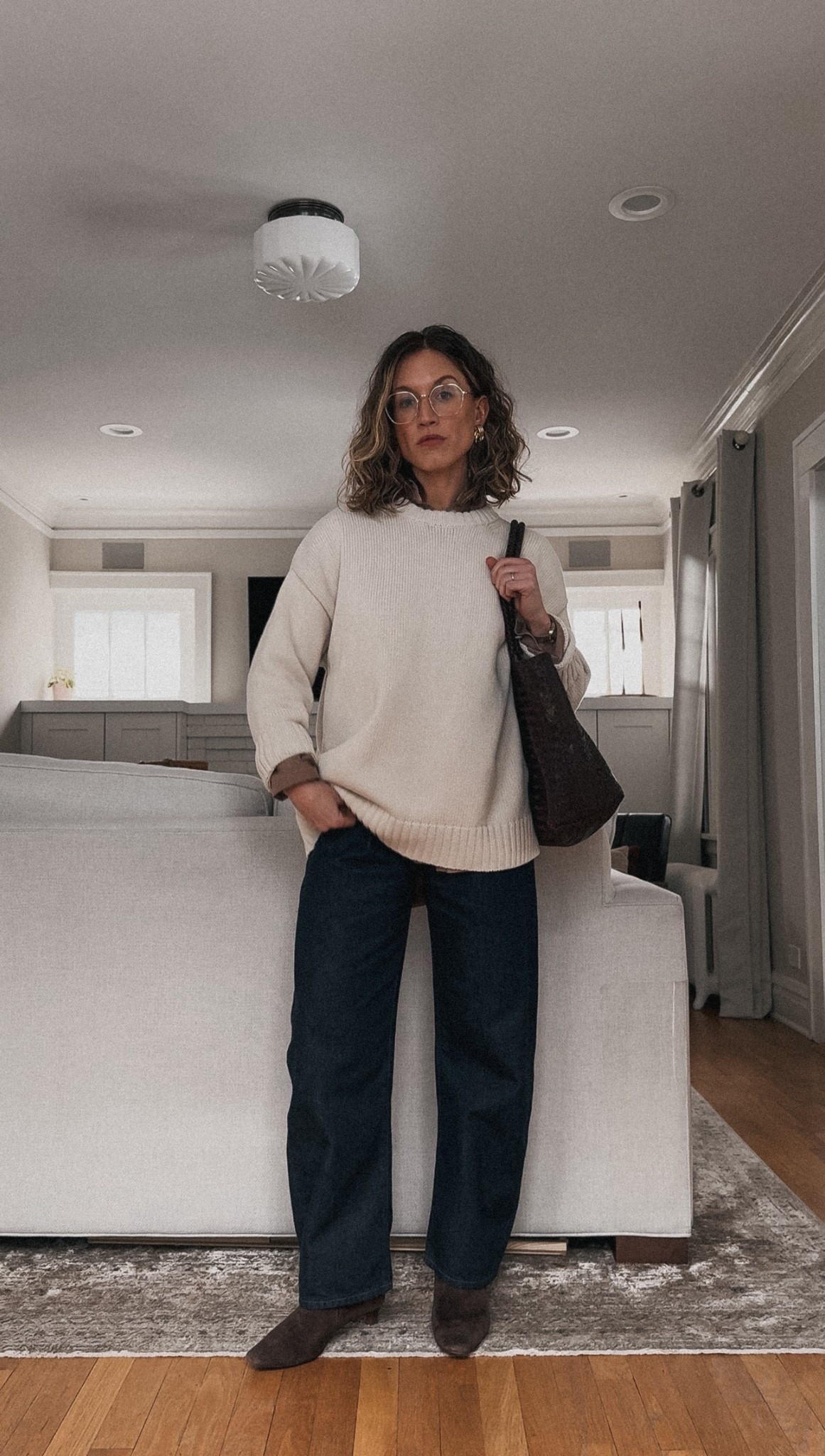 Look of the Day // 2.5

Gap button down, XS, TTS for an oversized fit. Gap sweater, S, I went up a size for a slouchy fit. Madewell denim, 25P, runs small, size up. Madewell boots, TTS, similar linked. Heaven Mayhem earrings. Warby Parker glasses. Madewell bag, similar linked. Cluse watch, message me for link  

#LTKgrwm #LTKOver40 #LTKootd