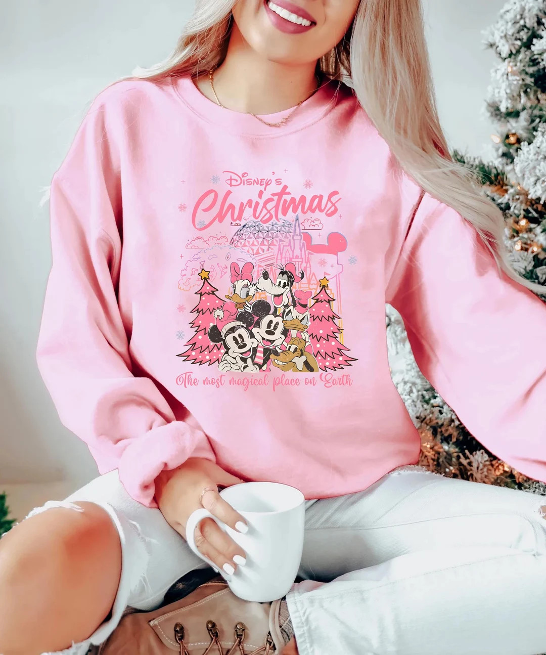 Mickey & Friends Disney Christmas Sweatshirt, Pink Christmas T-shirt Sweatshirt, Mickey's Very Me... | Etsy (US)