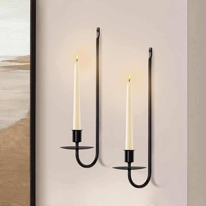 Candle Sconces Set of 2, Taper & Pillar Wall Candle Holder, Black Wall Sconces Set of Two, Decor ... | Amazon (US)
