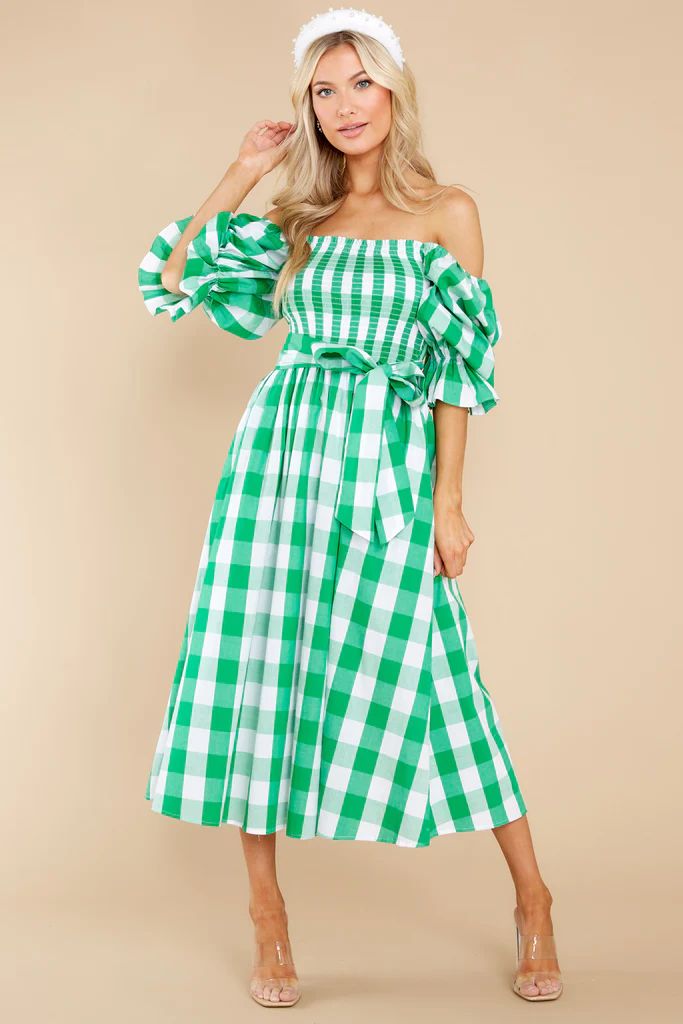 Dignity And Grace Green Gingham Midi Dress | Red Dress 