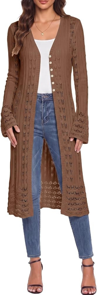 Sidefeel Womens Long Cardigans Lightweight Kimonos Long Sleeve Sweaters | Amazon (US)