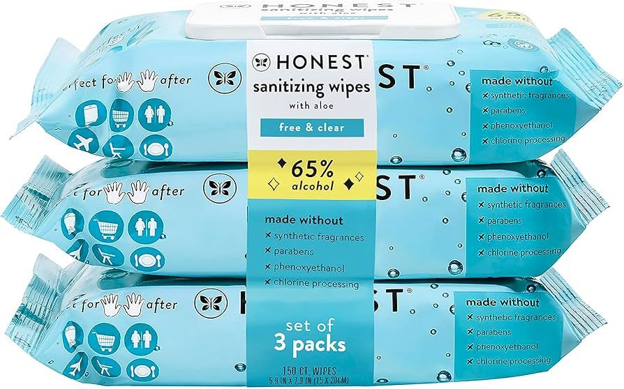 The Honest Company Sanitizing Alcohol Wipes | Kills 99% of Germs, Made With Aloe | Unscented, 150... | Amazon (US)