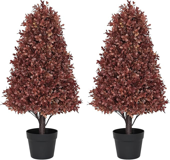 30" Fall Boxwood Topiary Trees Artificial Outdoor Set of 2, UV Resistant Faux Plants for Front Po... | Amazon (US)