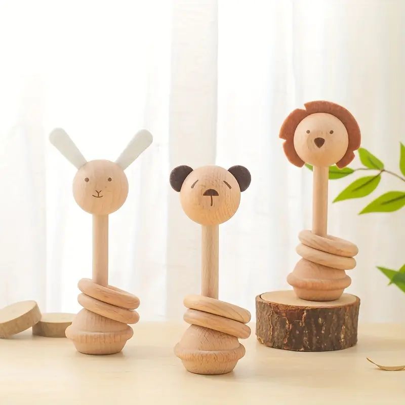 Wooden Chewable Hand Rattle Wooden Toys Cartoon Animal Teething Rattles | Free Shipping On Items ... | Temu Affiliate Program