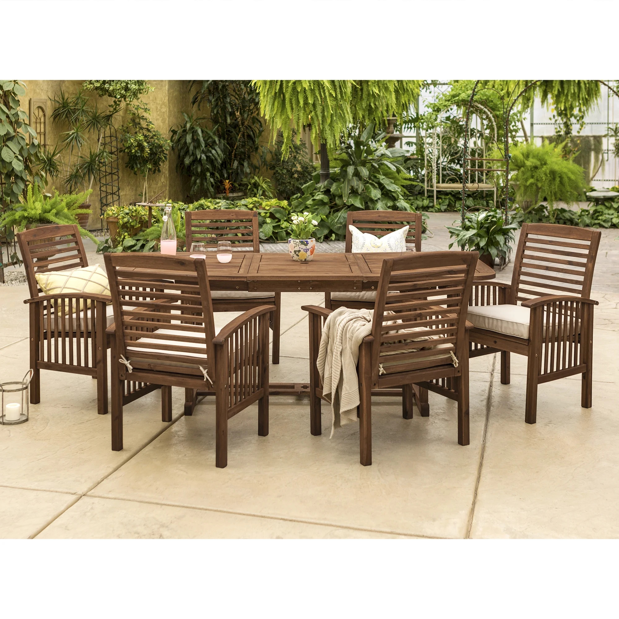 Manor Park 7-Piece Solid Wood Outdoor Patio Dining Set, Dark Brown | Walmart (US)