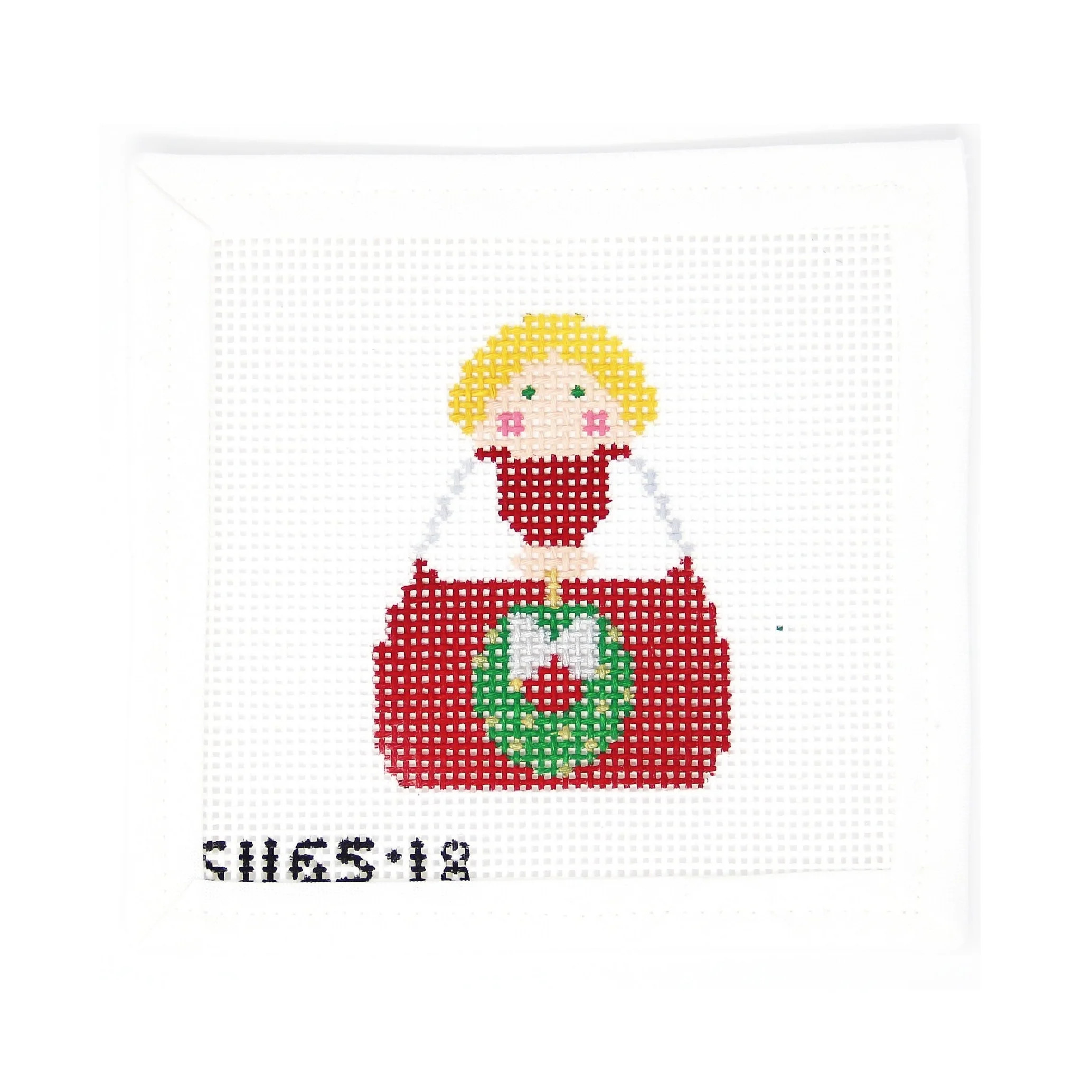 Georgette's Angels Red and White Angel with Green Wreath | Greystone Needlepoint