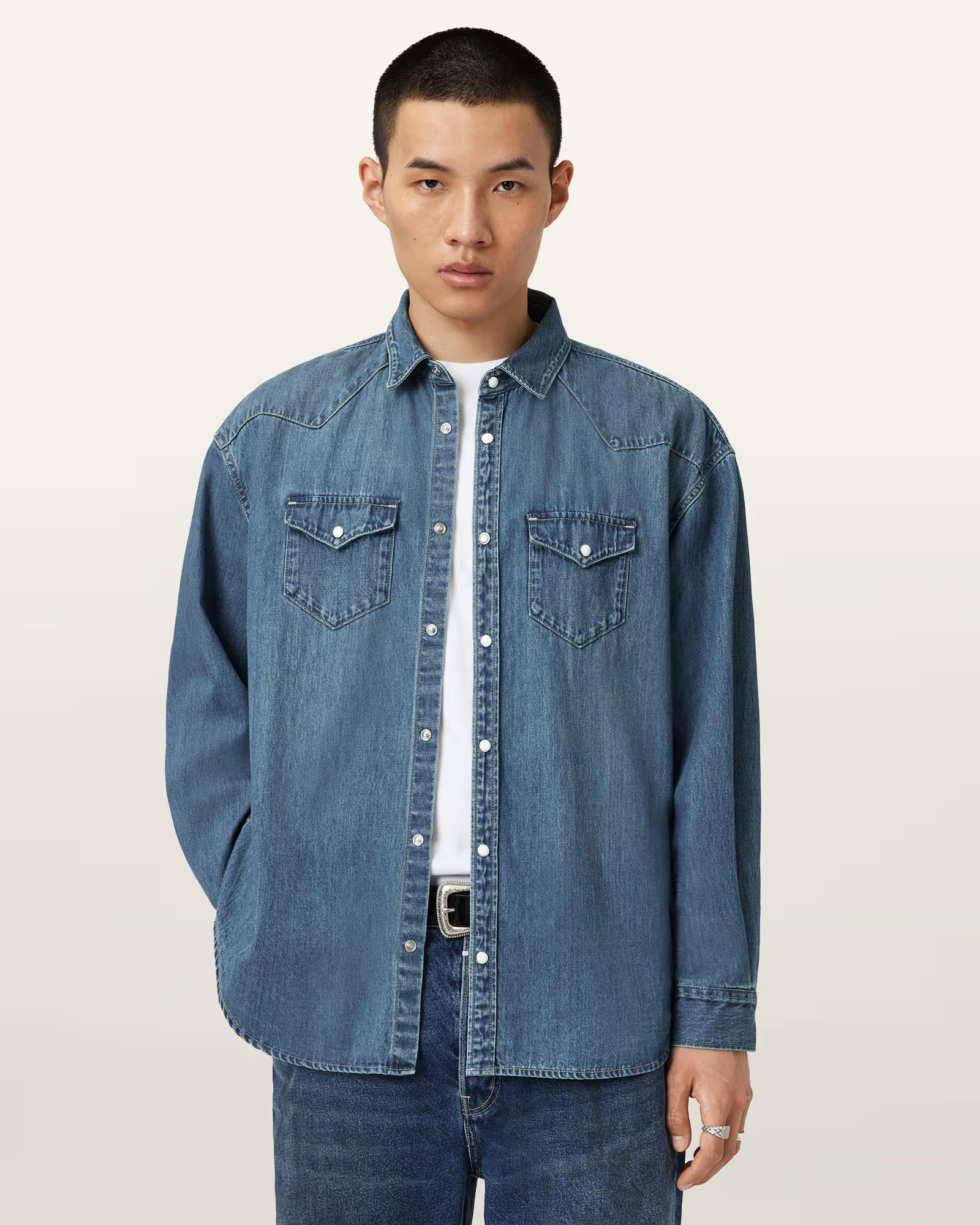 Fenton Denim Shirt GREEN CAST INDIGO | ALLSAINTS | AllSaints UK