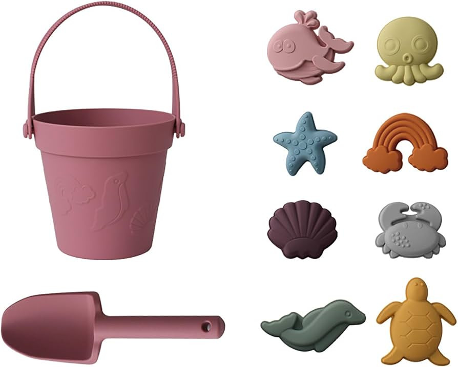 Beach Toys for Kids, 10Pcs Silicone Beach Toy Set, Collapsible Beach Bucket, Spade, CrabTurtle St... | Amazon (CA)