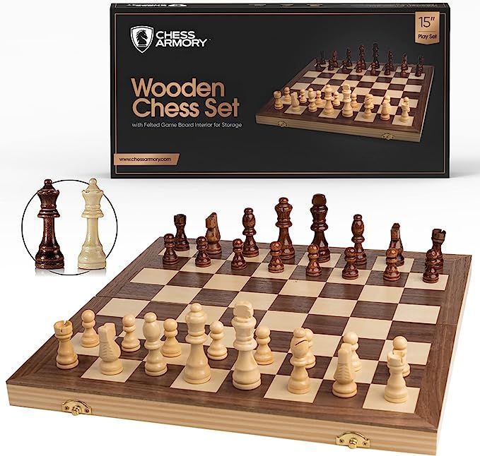 Chess Armory Chess Set 15" x 15"- Inlaid Walnut Wooden Chess Set with Folding Chess Board, Staunt... | Amazon (US)
