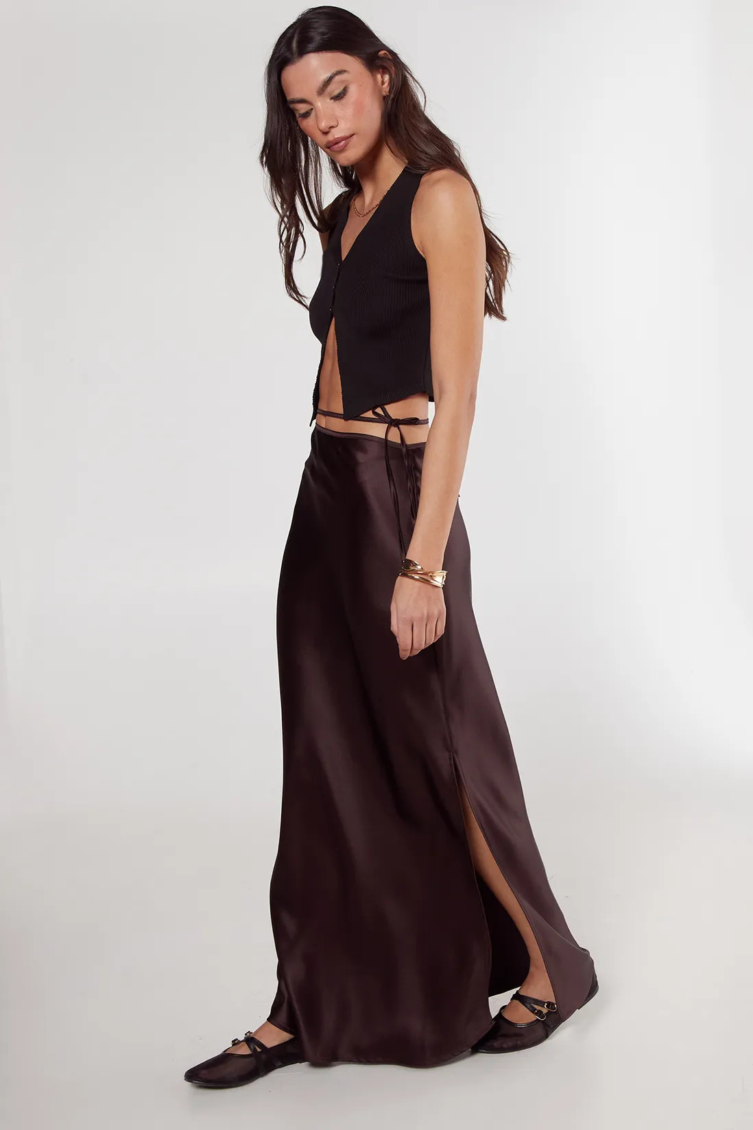 Skirts | Satin Cut Out Tie Waist Bias Maxi Skirt | NastyGal | NastyGal UK