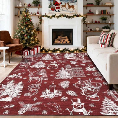 2x6 Christmas Runner Rug – Washable, Non-Slip, Low Pile, Soft Xmas Printed Carpet for Hallway, Bedside (Red) | Wayfair North America