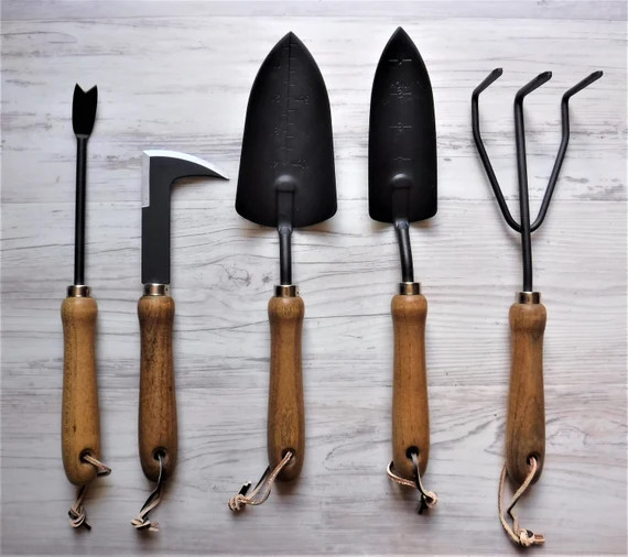 Essential Garden Tools Gift Set with Solid Wooden Handles and Leather Hangs / Garden Tools / Rust... | Etsy (US)