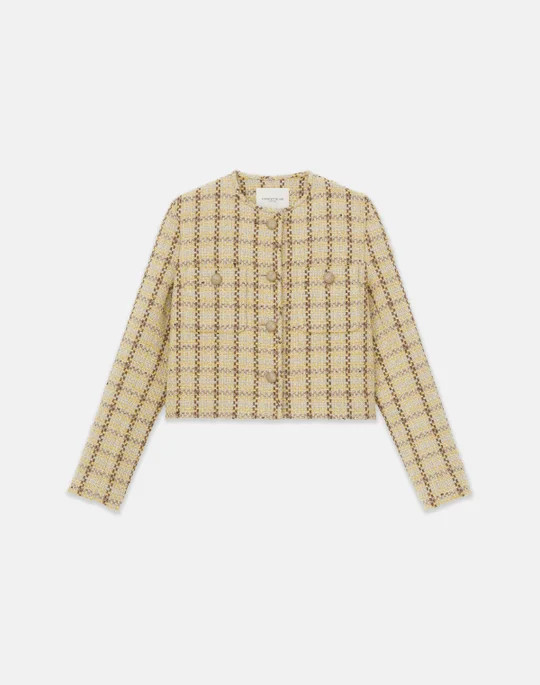 Wool-Cotton Plaid Collarless Jacket | Lafayette 148 NY