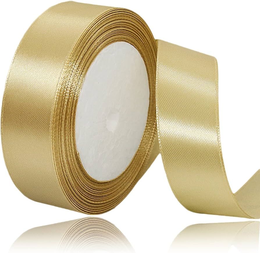 Gold Ribbon 1 Inch x 25 Yards, Satin Fabric Silk Ribbon for Gift Wrapping, Bows Making, Floral Bo... | Amazon (US)