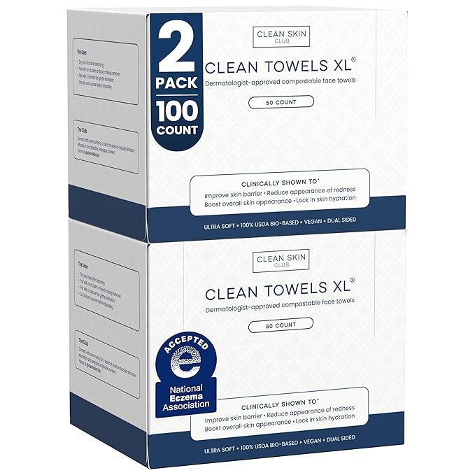 Clean Skin Club Clean Towels XL®, 100% USDA Biobased Face Towel, Disposable Face Towelette, Ecze... | Amazon (US)