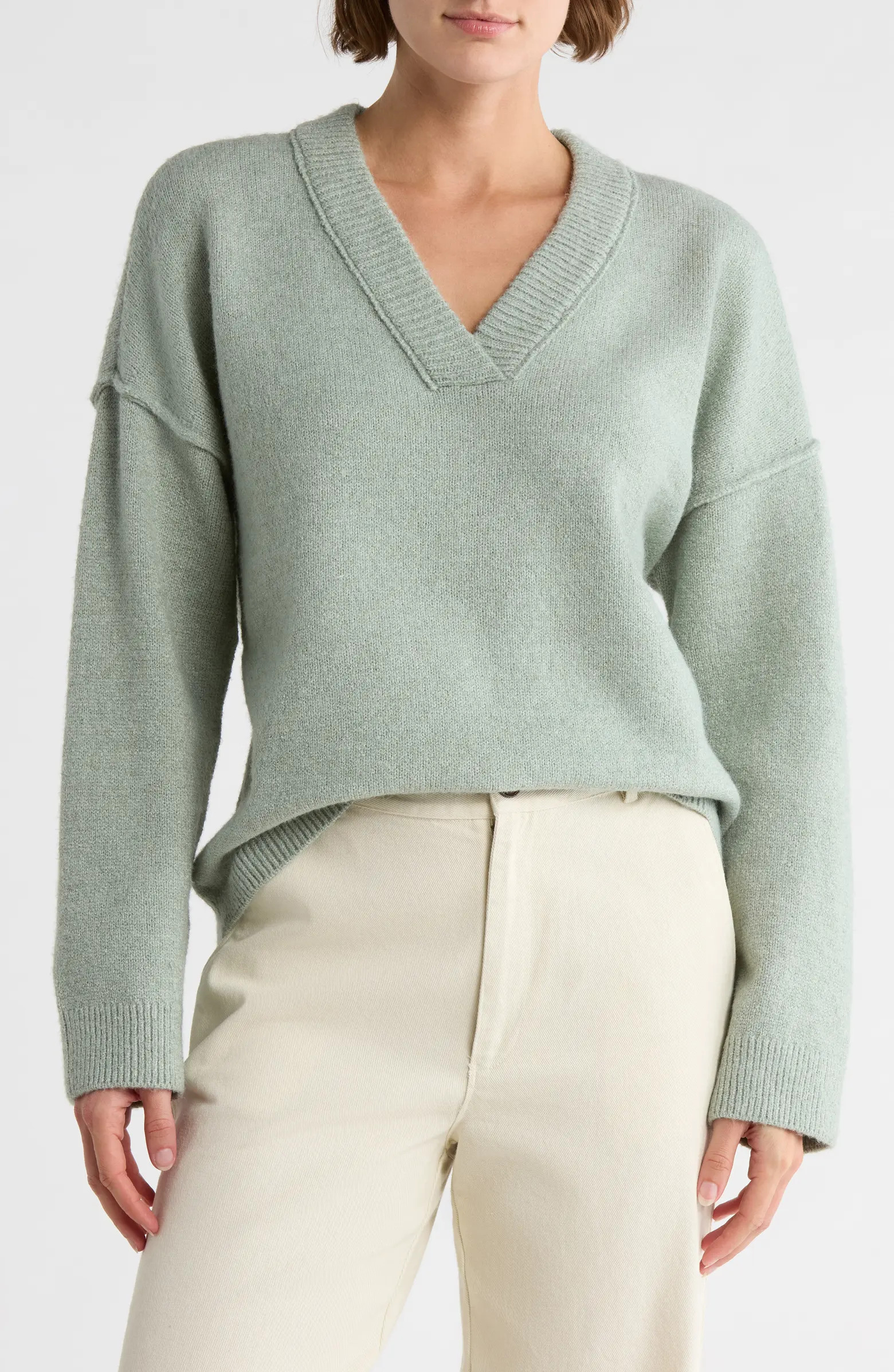 Rib Trim V-Neck Sweater | Nordstrom Rack