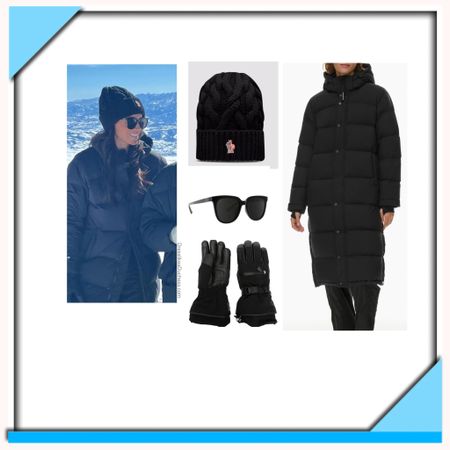 Meghan Markle with friend Heather Dorak on a ski trip wearing montcler zip padded gloves and artizia puffer coat 