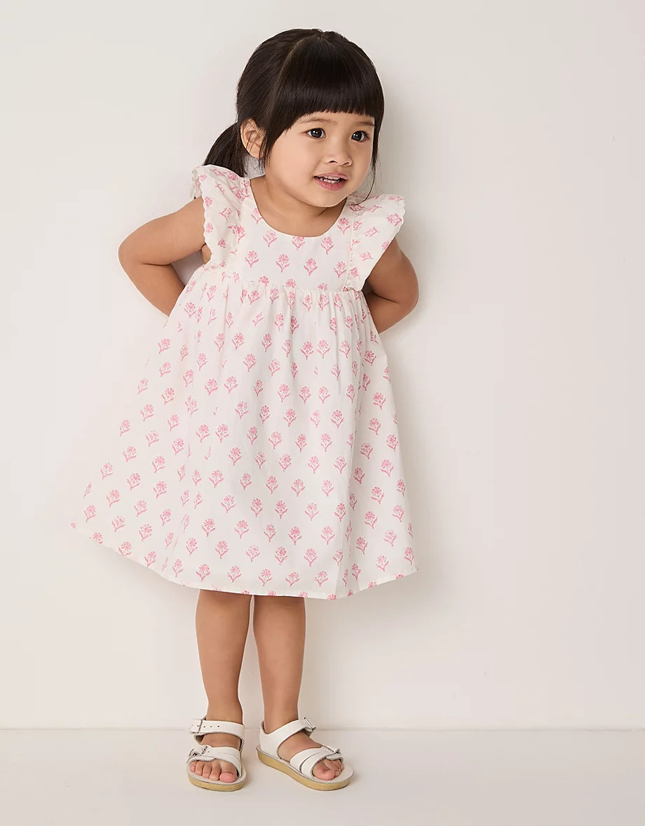 Organic Cotton Block Print Frill Shoulders Dress (0–18mths) | The White Company UK & ROW