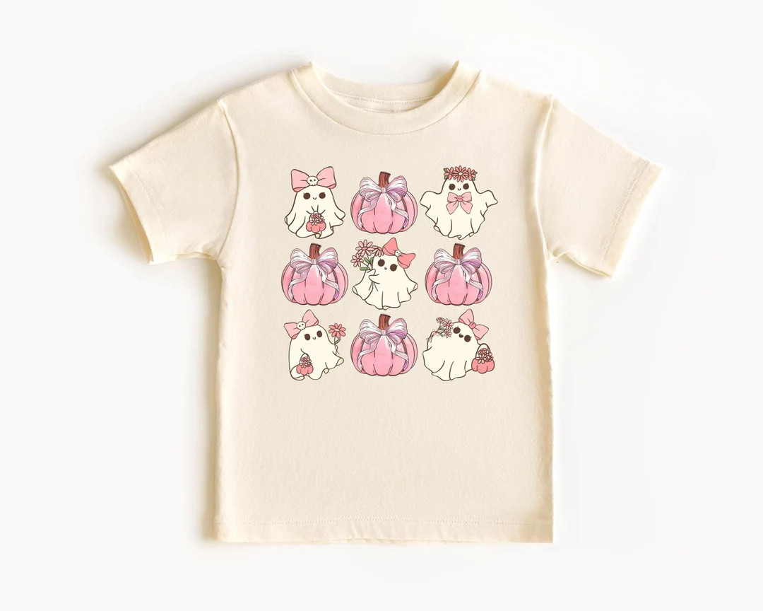 Girls Halloween Kids Shirt, Cute Pumpkin Ghost Coquette Toddler Shirt, Retro Halloween Kids Tee, ... | Etsy (US)