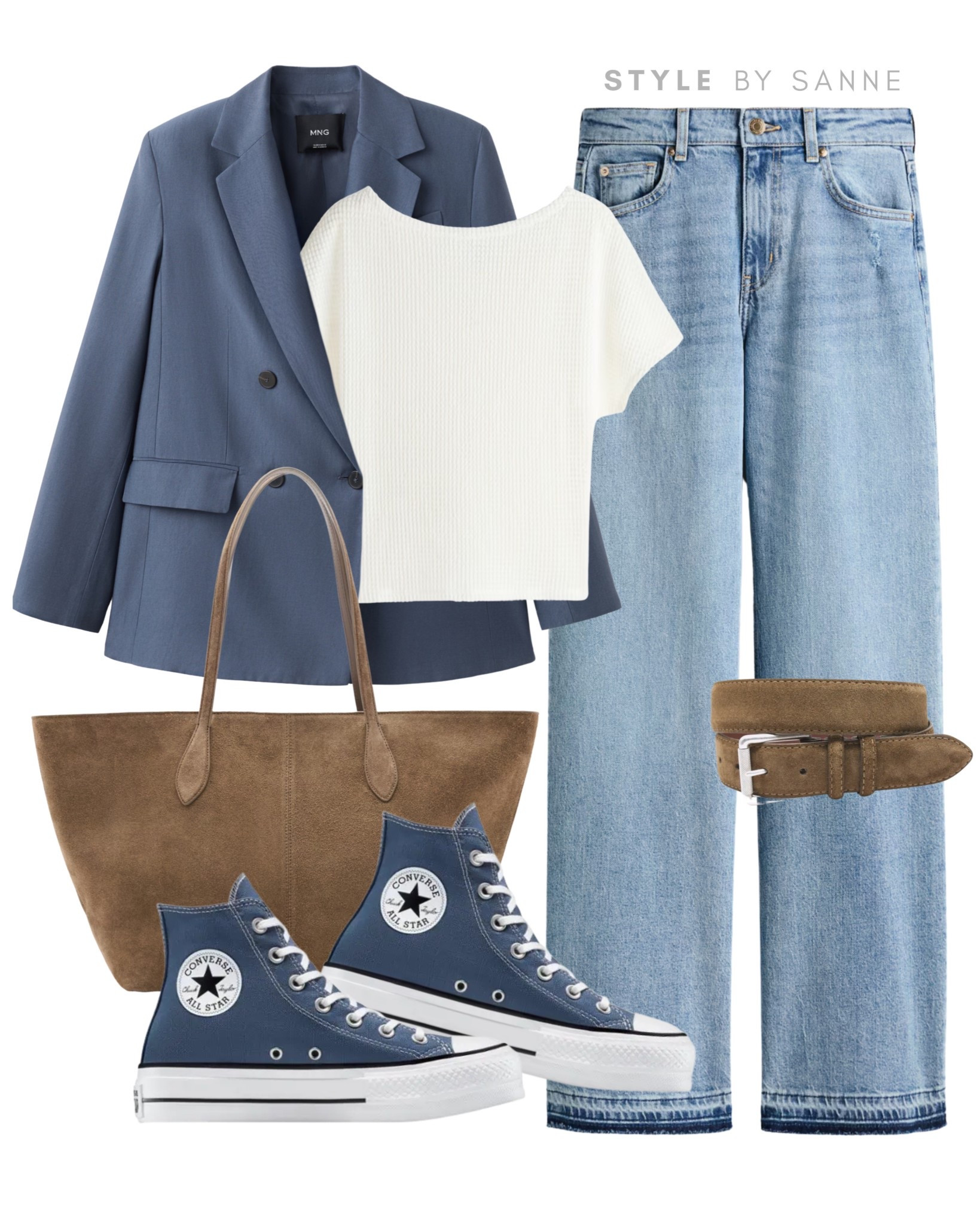 A soft blue blazer layered over a crisp white knit creates a clean, modern base, paired with relaxed denim for an effortless balance. Finished with a suede tote, matching belt and classic Converse for a laid-back yet polished everyday look.💙

#LTKWorkwear #LTKootd #LTKspringtrends