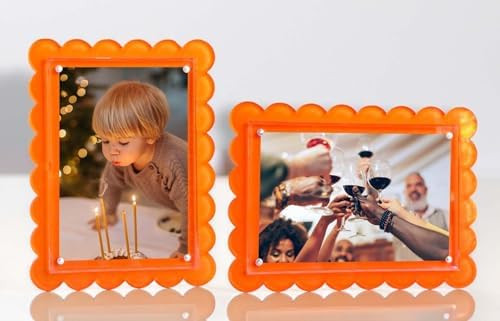 2 Pack of 5 x 7 Orange Acrylic Scalloped Picture Frames, Magnetic Closure with Dual Kickstand Hol... | Amazon (US)