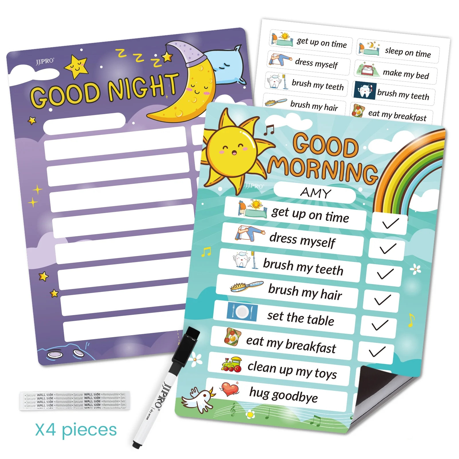 JJPRO Magnetic Kids Daily Schedule Whiteboard-Fridge Magnet to Log Bedtime Routine-Sun Morning Ro... | Walmart (US)