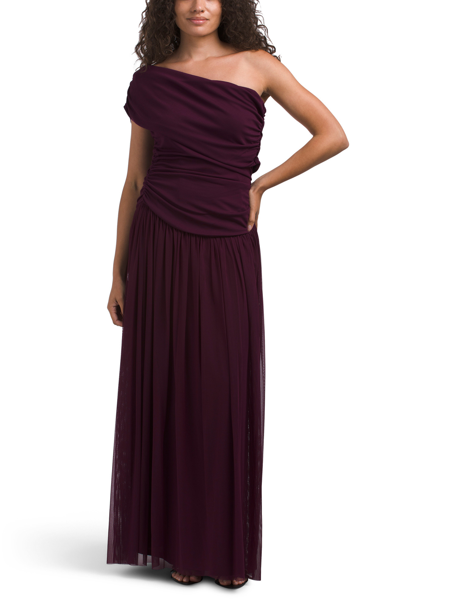 Long Ruched Off The Shoulder Gown | TJ Maxx