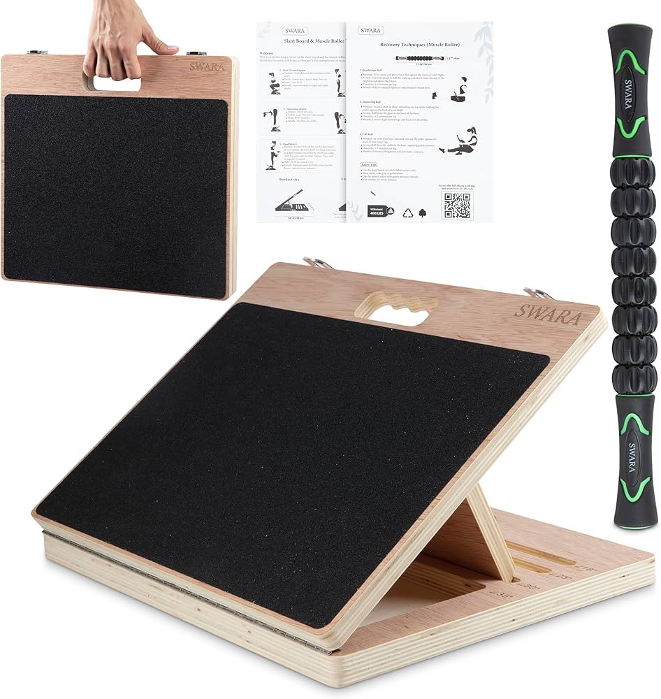 17″ Wide, Premium Portable Wooden Slant Board, Thicker Bottom, Squats & Calf Stretching – Professional Adjustable Calf Stretcher Slant Board, Exercise Guide & Bonus Muscle Roller, Physical Therapy | Amazon (US)