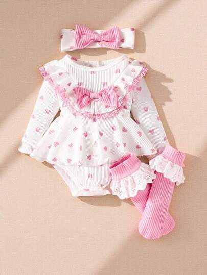 Souflis Souflis Baby Girl Heart & Bow Print Dress | SHEIN