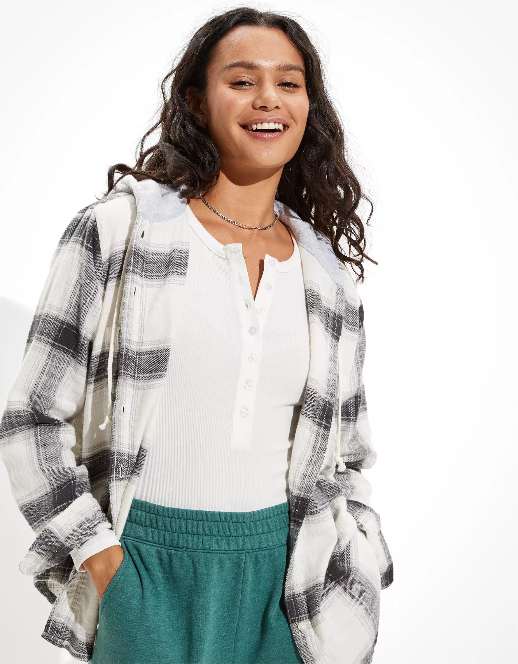 AE Oversized Hooded Flannel Shirt | American Eagle Outfitters (US & CA)