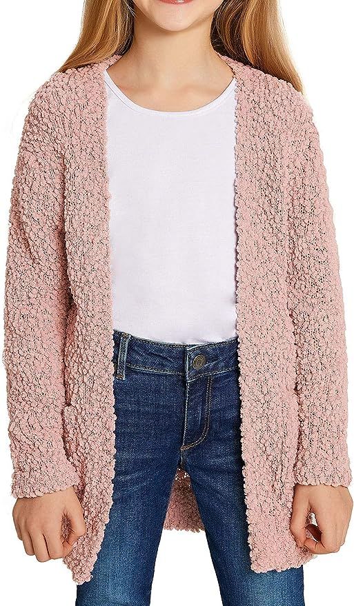 luvamia Girl's Casual Open Front Long Cardigan Sweaters with Pockets 4-13 Years | Amazon (US)