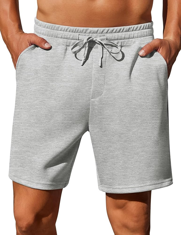 PINSPARK Mens Lounge Sweat Shorts, 7" Casual Elastic Waist Gym Workout Shorts with Drawstring | Amazon (US)