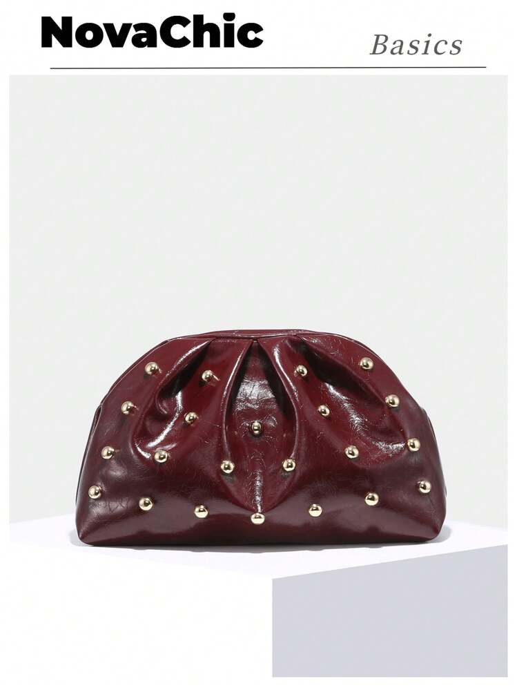 1pc Riveted Decor Large Capacity Pleated Cloud Design Clip Clutch Bag, Vintage, Minimalist, Fashionable, Suitable For Daily, Party Use, Perfectly Matching With New Years Outfit, Excellently Matching With Party Dresses For Women, Perfectly Matching With Prom Dresses For Women, Prom Accessories,Sequin Dress Women,Sparkly Dress,Elegant Dresses For Women, Elegant Prom Bag | SHEIN