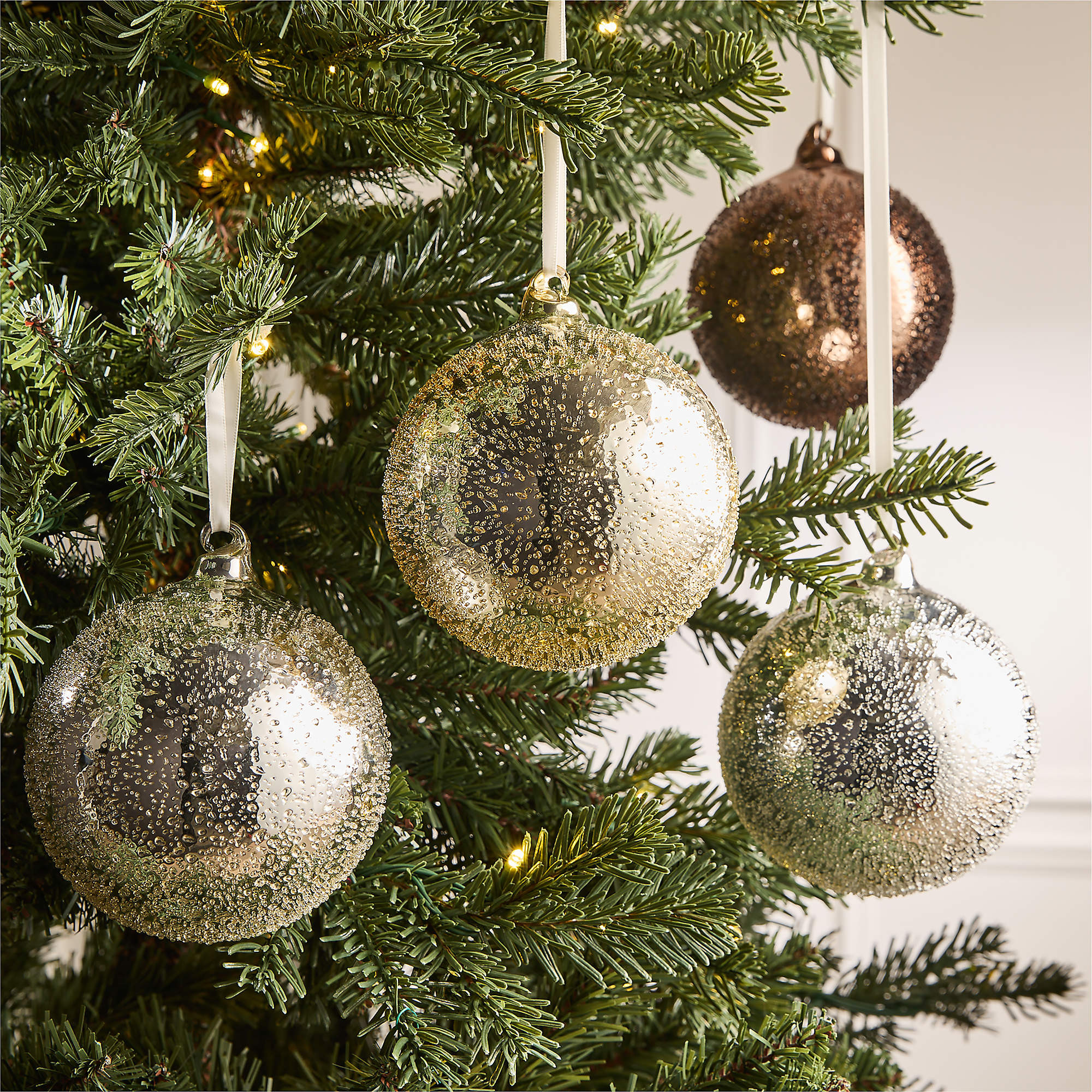 Textured Metallic Glass Christmas Tree Ornaments 5" Set of 4 + Reviews | CB2 | CB2