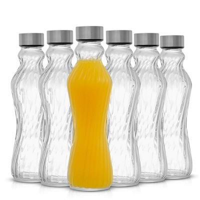 JoyJolt Spring Glass Fluted Water Bottles with Stainless Steel Cap - 16 oz Glass Juice Bottles - Set of 6 | Target
