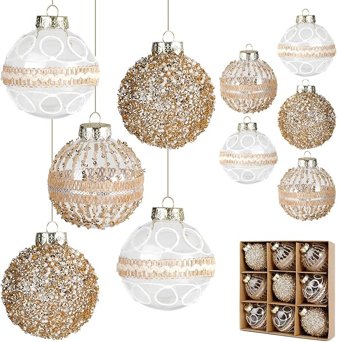 9 Pcs 80mm/3.15" Christmas Ball Ornaments Set, Large Clear Champagne Christmas Tree Decorations P... | Amazon (US)