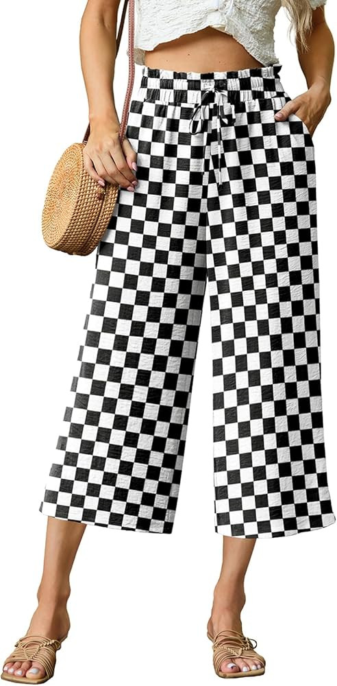 Womens Wide Leg High Waisted with Tie Belt Pockets Summer 2025 Vacation Pants | Amazon (US)