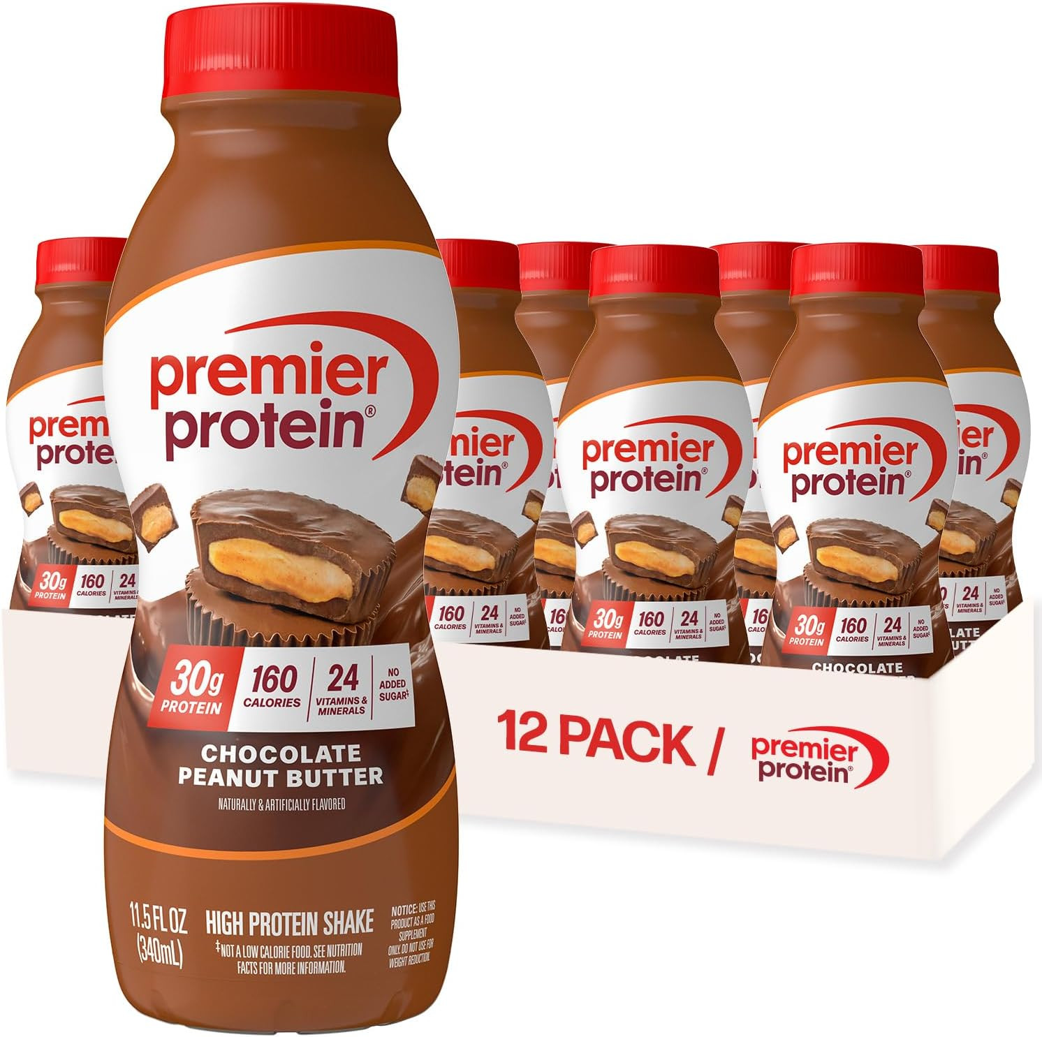Premier Protein 30g High Protein Shake, Chocolate Peanut Butter, 12 Pack | Amazon (US)