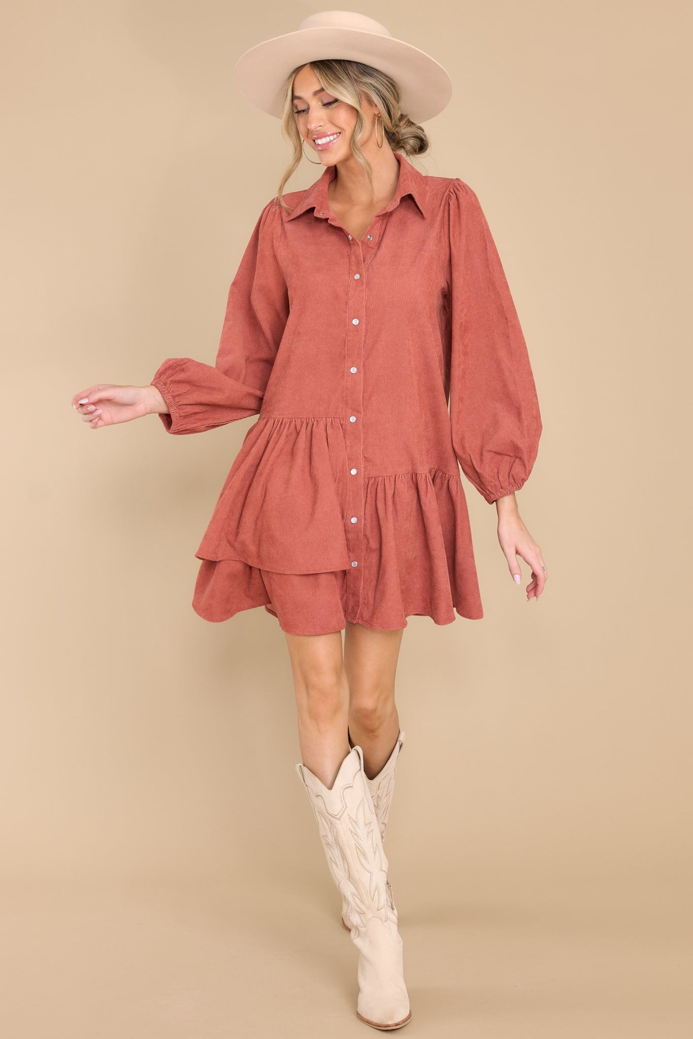 Gracefully Flowing Terracotta Pink Dress | Red Dress 