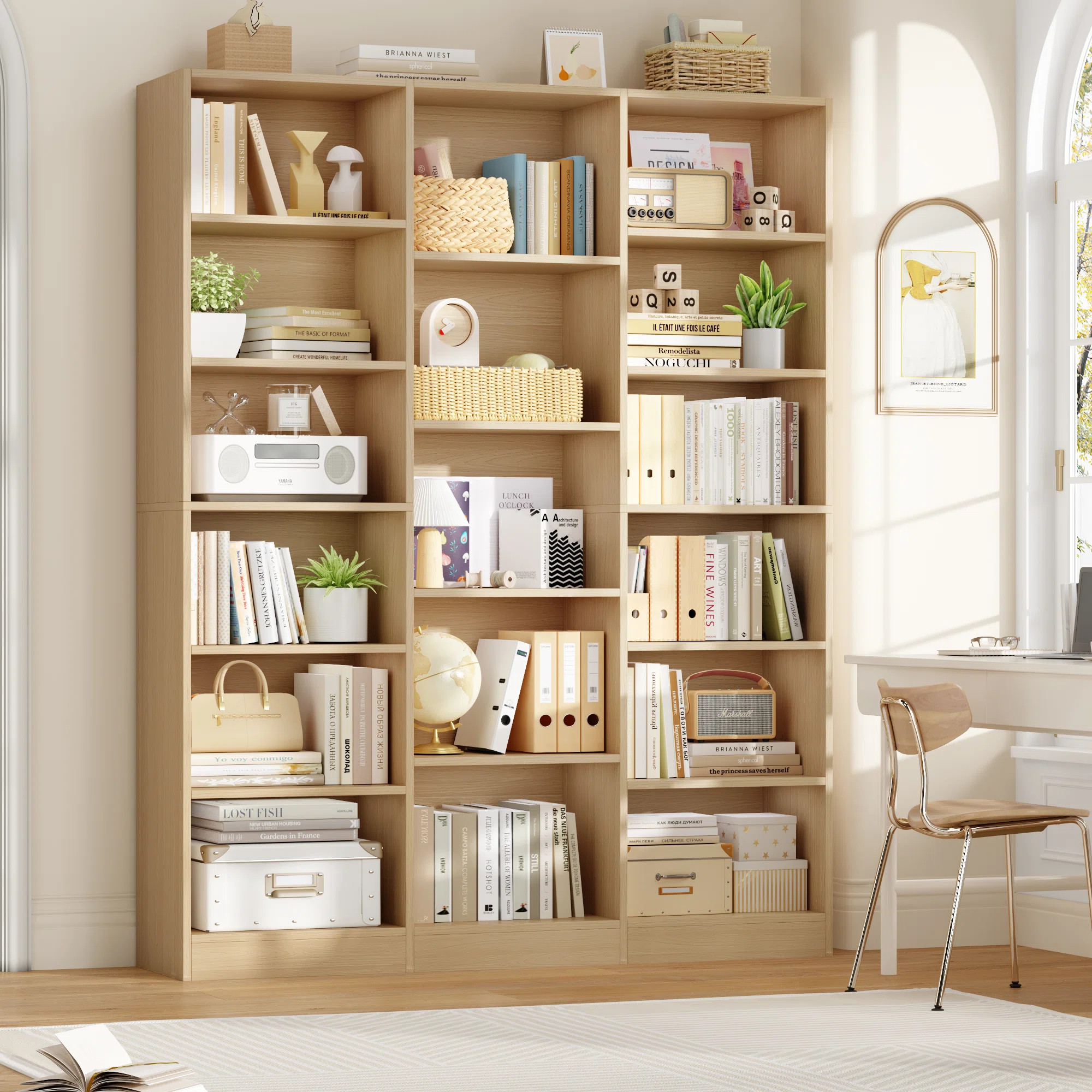 Wakil 74"H X 59"W 6-Tier Large Wood Storage Bookcase | Wayfair North America