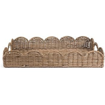 happimess TRY1000A Scalloped 21.5" Southwestern Cottage Hand-Woven Rattan Tray with Handles for S... | Amazon (US)