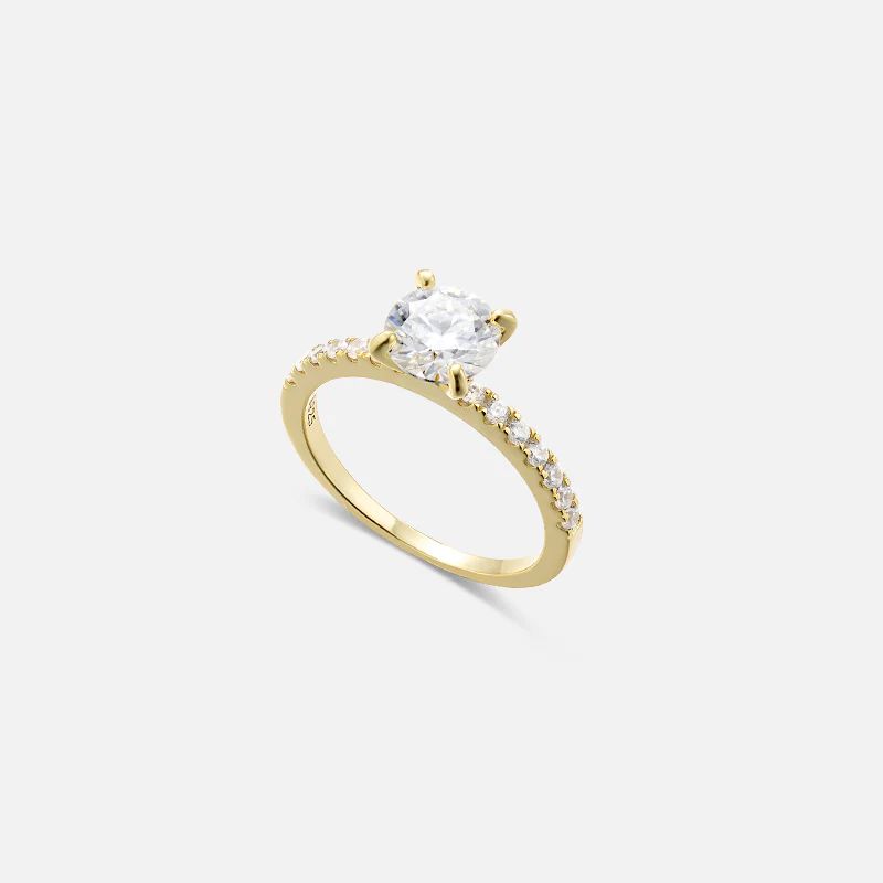 Alicia Moissanite Gold Vermeil Ring with Pavé Band | Victoria Emerson