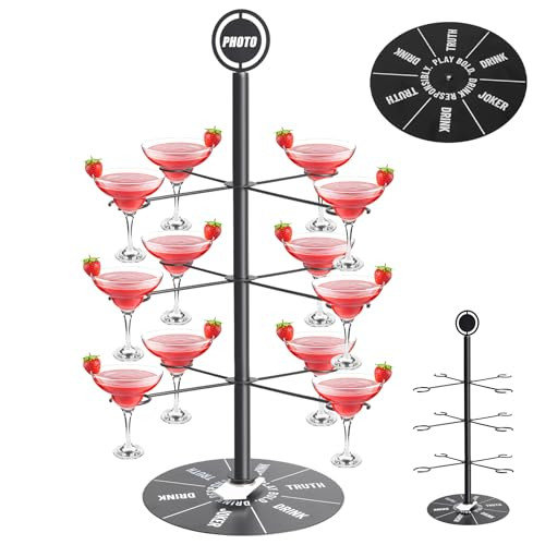 Champagne Tower Game Stand - 3 Tier Spinning Cocktail Tree with Rotating Arrow for TRUTH/JOKER/DRINK, DIY Photo Frame for Personalized Parties & Events, Holds 12 Glasses Tower for Party, Wedding, Bar | Amazon (US)